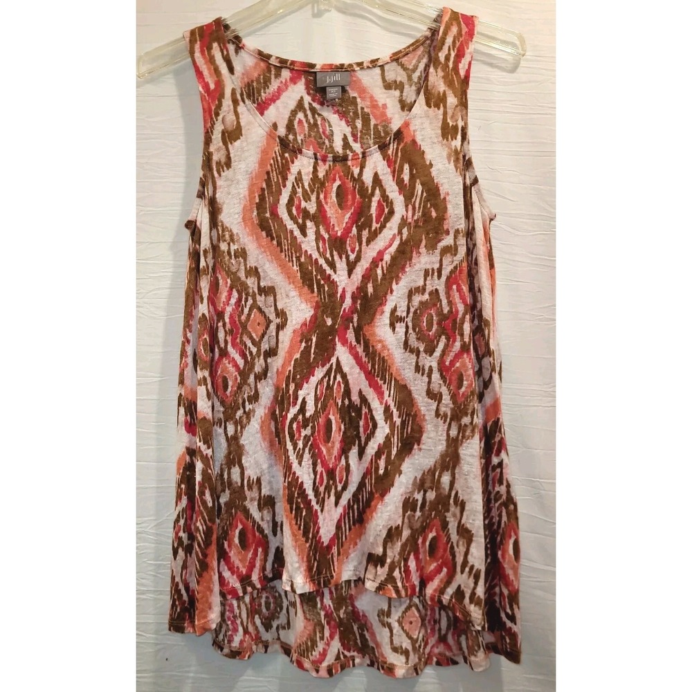 J JILL Slvlss 100% Linen Tank Top XS - Sm Stretch Lightweight Multicolor Boho